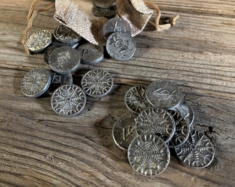 A Treasure Hoard of Handcrafted Medieval Viking Style Pewter Coins for RPG LARP Reenacting