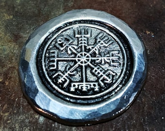 The Wayfarer's Token: Pewter Viking Compass Vegvisir Luck Coin Worry Stone RPG Token