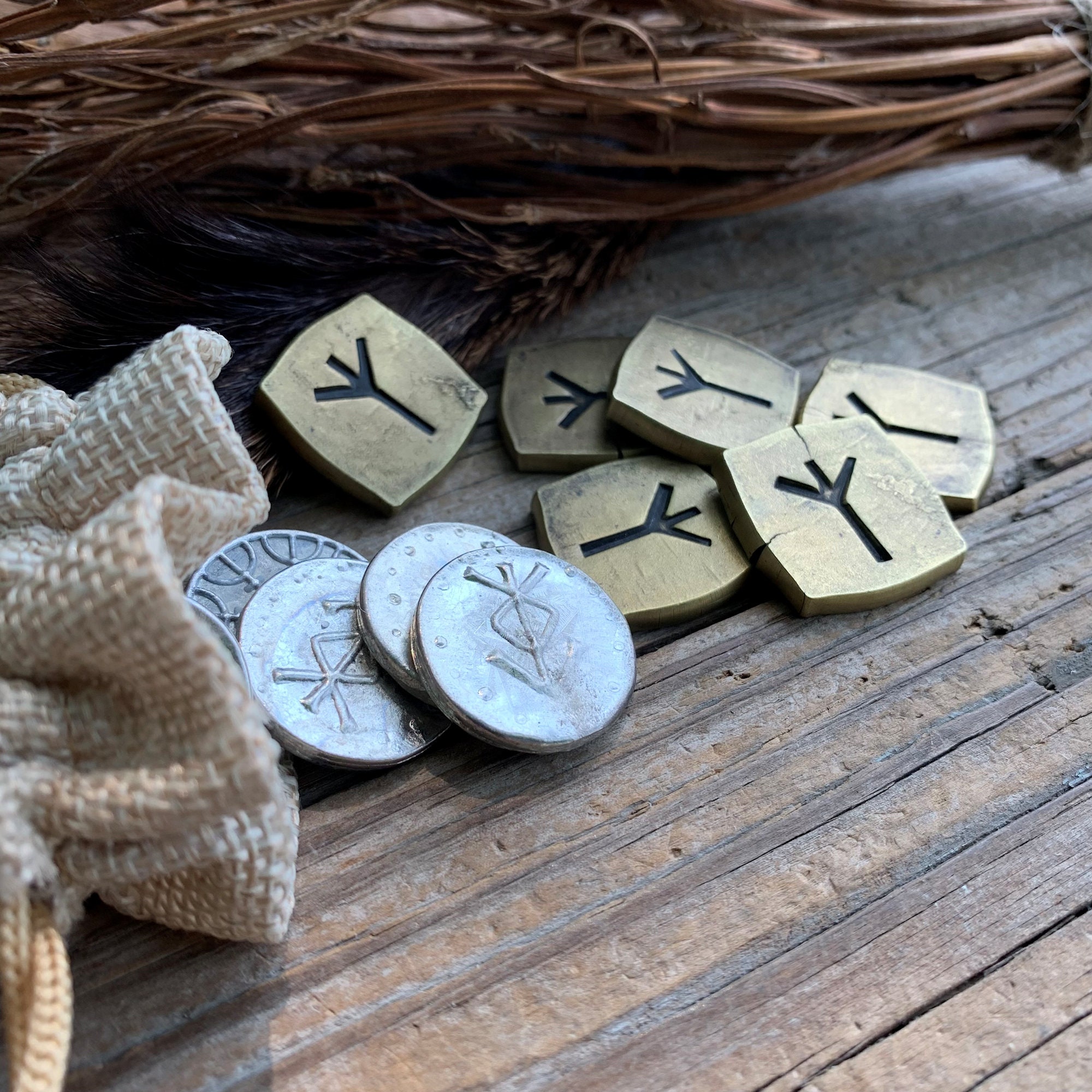 Hand Forged Rune Tokens, Solid Brass Coins for Tabletop Gaming, Set of ...
