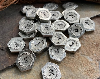 Handcrafted Pewter Rune Stones for Witchcraft Divination Scrying Games and Magic