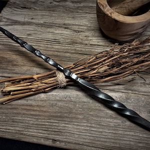 Wand of Iron Hand Forged Magic Wand with Twist Handle for Spell Craft