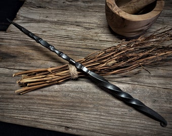 Wand of Iron Hand Forged Magic Wand with Twist Handle for Spell Craft