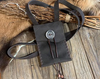 Leather Vegvisir Shoulder Bag | Viking Possibles Bag | Witchcraft Crystal Herb Pouch | Renaissance Faire Satchel