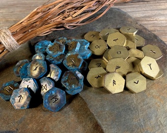 Handcrafted Forged Brass Rune Stones for Witchcraft Divination Scrying Games and Magic