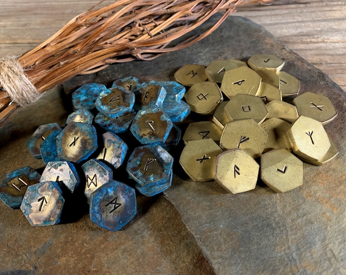 Handcrafted Forged Brass Rune Stones for Witchcraft Divination Scrying ...