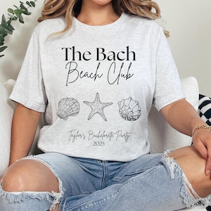 Gepersonaliseerde strandclub shirt vrijgezellenfeest | Nautical Sea Bach-T-shirt voor bruid en bruidsmeisjes | Vrijgezellenfeest aangepaste bestemming | Uniseks
