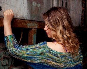 Dolman Tunic Pullover - hand knitting pattern PDF ombre slouchy fit sweater