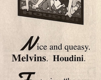 Anuncio impreso original vintage de Melvins Houdini de 1993, banda de grunge, sludge metal alternativo de Atlantic