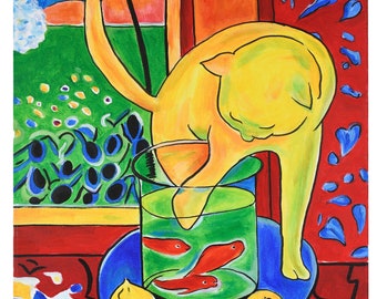 Dipinto a olio Henri Matisse Il gatto con pesce rosso dipinto a mano, riproduzione di alta qualità del dipinto su tela avvolto per decorazioni murali per la casa