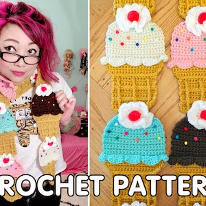 Ice Cream Cone Scarf - Crochet Pattern PDF