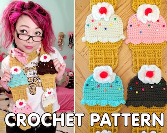 Ice Cream Cone Scarf - Crochet Pattern PDF