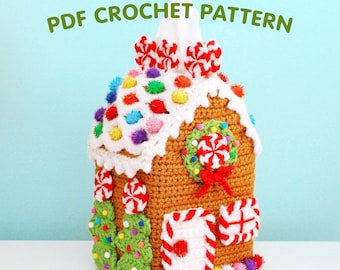 Gingerbread House Tissue Box Cozy - Crochet Pattern PDF