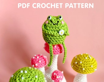 4 Cute Mushrooms and Frog - PDF Crochet Pattern - Twinkie Chan - amigurumi toadstool toad