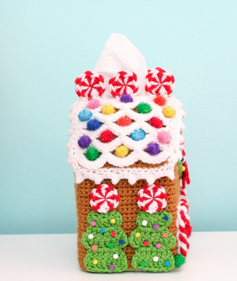 Gingerbread House Tissue Box Cozy Crochet Pattern PDF image 2