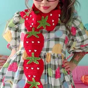 Strawberry Scarf PDF Crochet Pattern Twinkie Chan cute fruit berry wearable art image 2