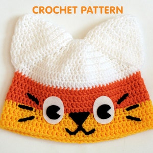 PDF Crochet Pattern Candy Corn Kitty Hat image 1