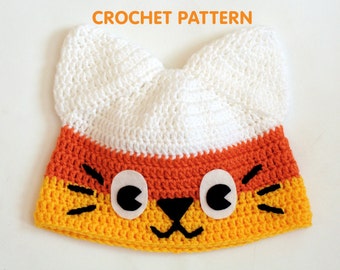 PDF Crochet Pattern - Candy Corn Kitty Hat