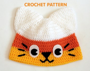 Patron au crochet PDF - Chapeau Candy Corn Kitty