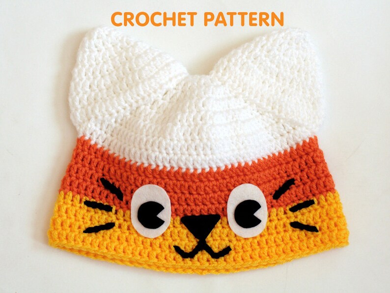 PDF Crochet Pattern Candy Corn Kitty Hat image 1