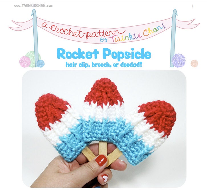 36 Crochet Hair Clips with Sunflowers, Bows, Flowers, and Fruit 30 Crochet Pattern Rocket Pop Brooch/Hair Clip