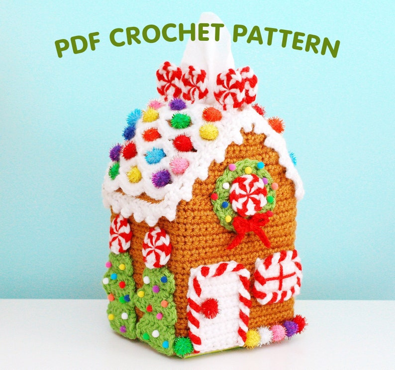 Gingerbread House Tissue Box Cozy Crochet Pattern PDF image 1