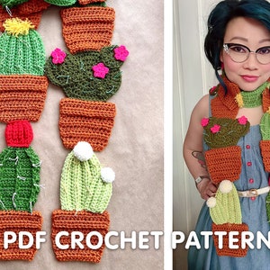 Potted Cactus Scarf  - PDF Crochet Pattern - gifts for plant lovers