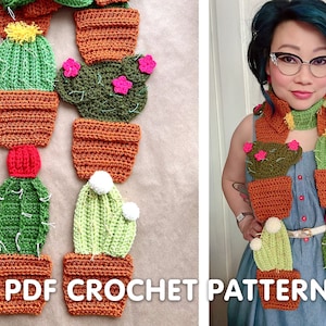 Potted Cactus Scarf  - PDF Crochet Pattern - gifts for plant lovers