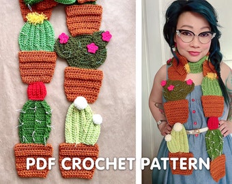 Écharpe de cactus en pot - Modèle de crochet PDF - cadeaux pour les amateurs de plantes