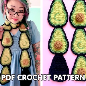 Avocado Scarf  - PDF Crochet Pattern - Twinkie Chan - cute wearable food art