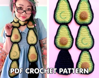 Avocado Scarf  - PDF Crochet Pattern - Twinkie Chan - cute wearable food art