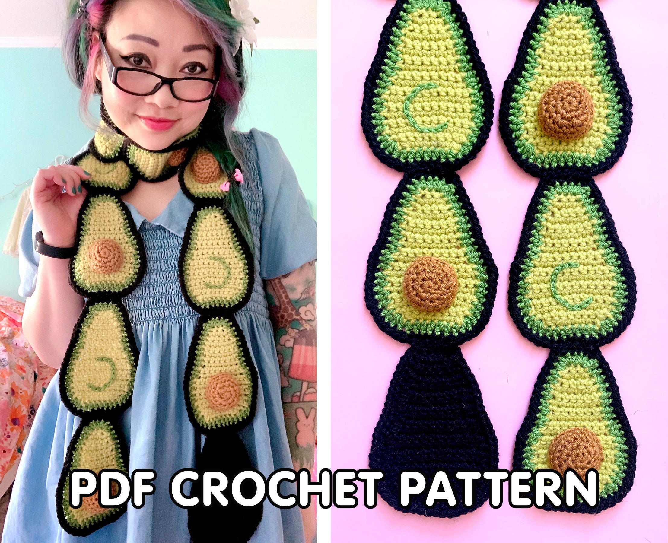Avocado Scarf - PDF Crochet Pattern - Twinkie Chan - Cute Wearable