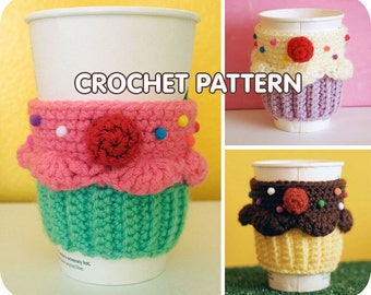 PDF Crochet Pattern - Cupcake Coffee Cup Cozy sleeve