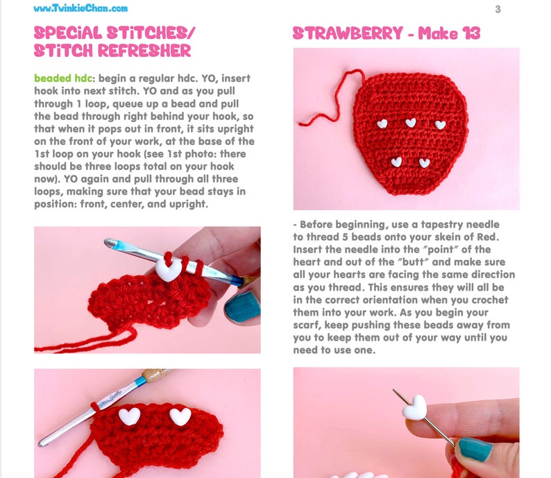 Strawberry Scarf PDF Crochet Pattern Twinkie Chan cute fruit berry wearable art image 5