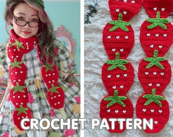 Strawberry Scarf  - PDF Crochet Pattern - Twinkie Chan - cute fruit berry wearable art