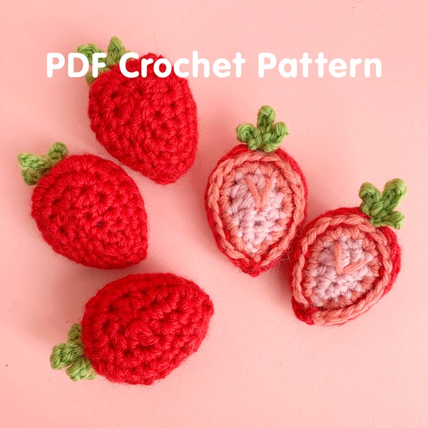 Strawberry Halves & Wholes - PDF Crochet Pattern - Twinkie Chan - amigurumi cute food fruit