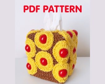 Pineapple Upside Down Cake tissue box cozy - PDF Crochet Pattern - Twinkie Chan - amigurumi - play food