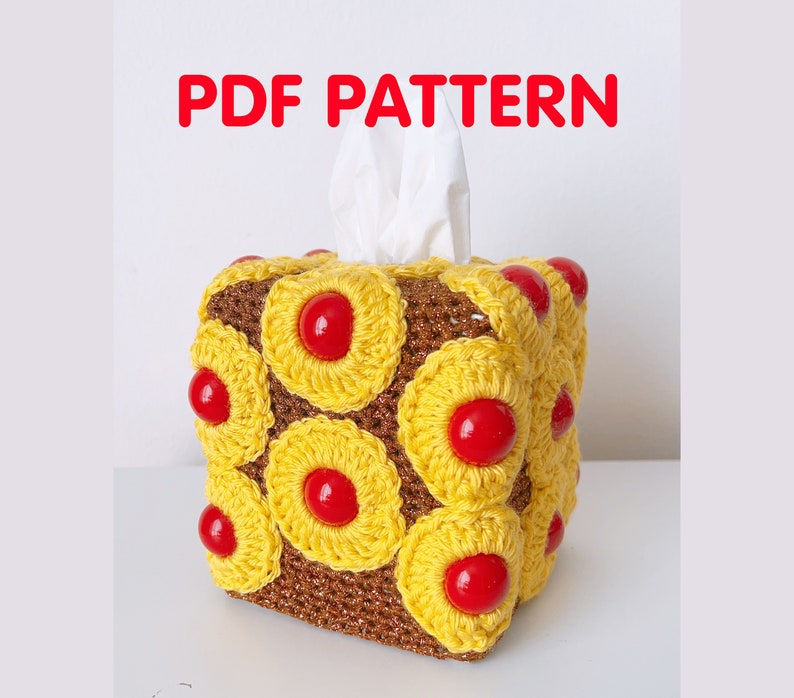 Pineapple Upside Down Cake tissue box cozy PDF Crochet Pattern Twinkie Chan amigurumi play food image 1