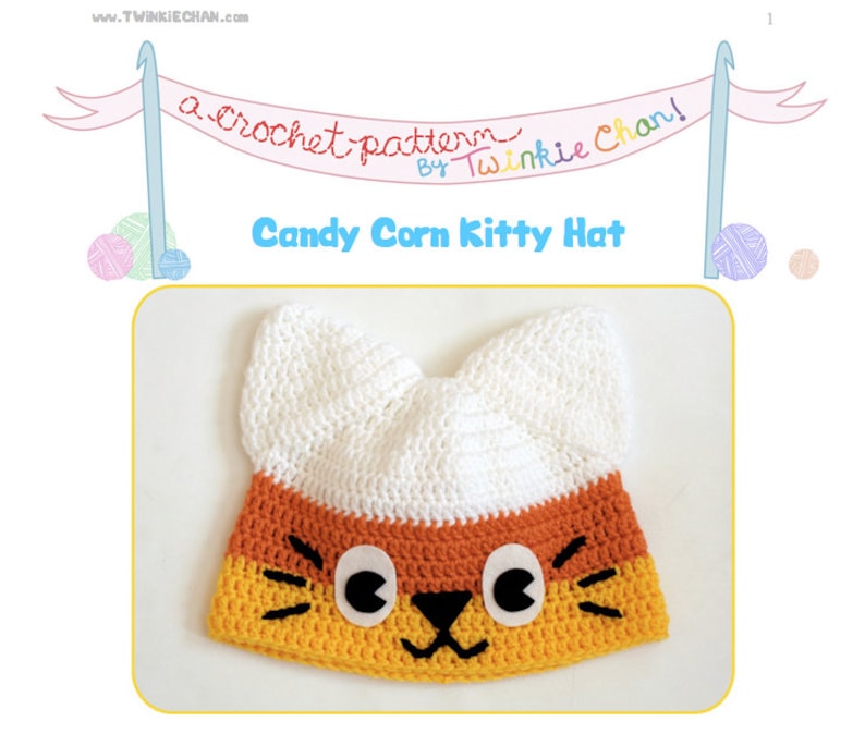 PDF Crochet Pattern Candy Corn Kitty Hat image 3