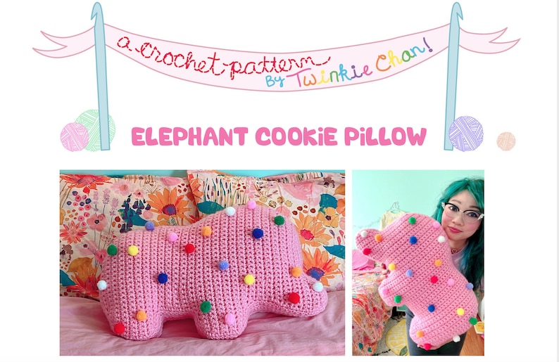 Elephant Cookie Pillow PDF Crochet Pattern Twinkie Chan amigurumi play food image 3