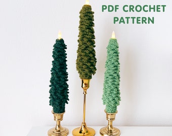 PDF Crochet Pattern - Evergreen Christmas Tree Flameless Candle Cozy