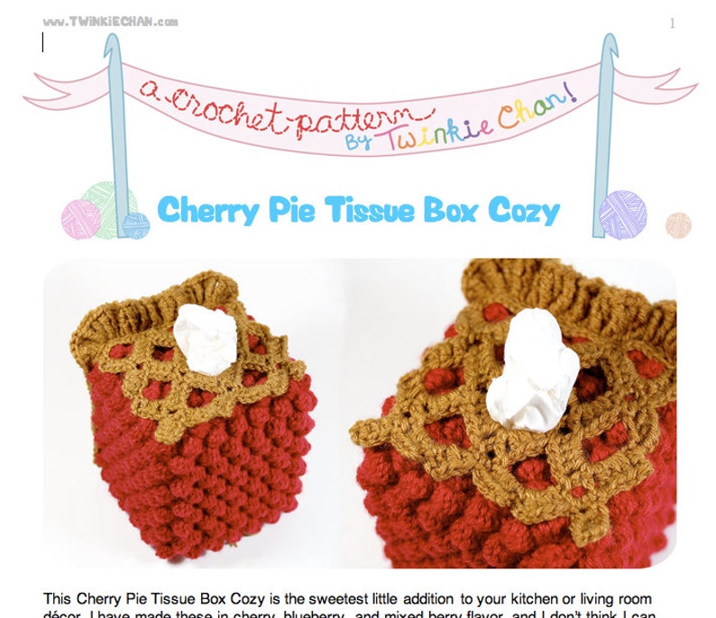 PDF Crochet Pattern Cherry Pie Tissue Box Cozy image 2