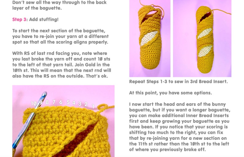 Bunny Baguette - PDF Crochet Pattern - Twinkie Chan - amigurumi - play food - French bread image 5