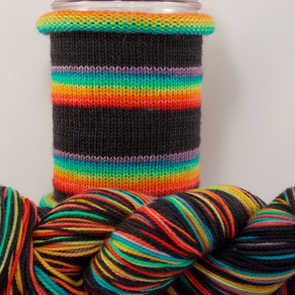 Does This Rainbow Make My Black Look Big: Hand-dyed gradient self-striping sock yarn, 80/20 SW merino/nylon