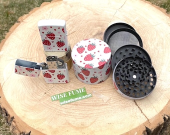 Strawberry pink heart flower lighter flip top lighter + pink strawberry herb Aluminum grinder(2.5inch)4pc. Custom special design color.