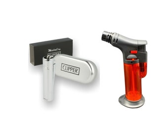 Clipper full size refillable metal silver  lighter special collection with gift box  + refillable torch lighter