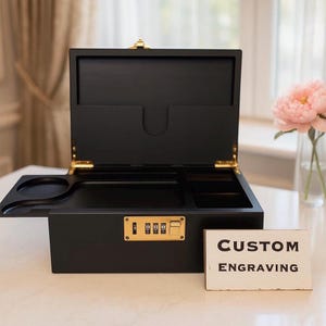 Custom personalized Engraved Bamboo smoking Stash storage Box with rolling tray. Combination Lock. LARGE SIZE
