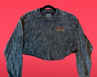 Cropped Biker Acid Washed Long Sleeve