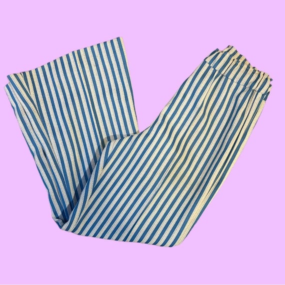 Vintage Blue and White Striped Flare Pants