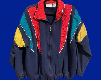 Vintage Color Block Zip-Up