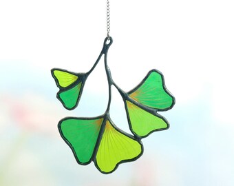 Handmade Stained Glass Ginkgo Biloba Sun Catcher - Nature Inspired Window Decor